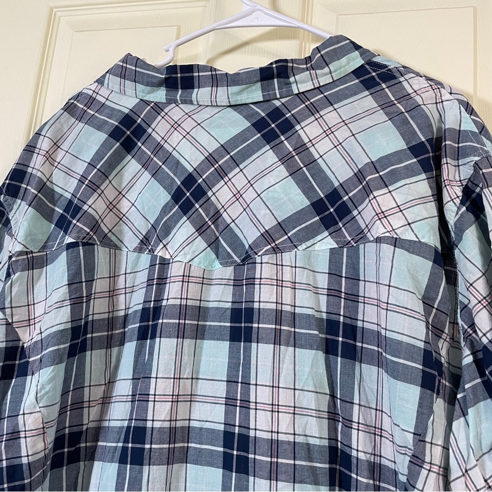 torrid Plaid Camp Shirt Plaid Alike Blue Button Front Button Sleeves Plus Size 5 - Picture 12 of 14